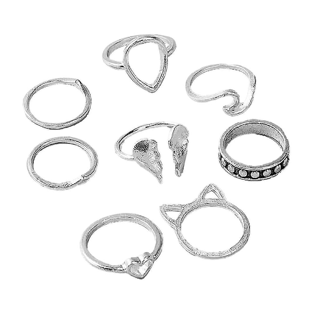 Women Bohemian Vintage Silver Stack Rings Above Knuckle Blue Rings Set Prezzo Ridotto