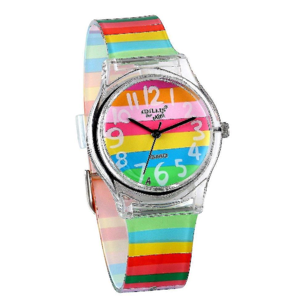 Orologi per bambini per bambini dai 6 ai 16 anni Piccoli bambini Orologio al quarzo carino Arcobaleno colorato Per la prima volta Insegnante Facile lettura Orologi da polso Vendite Flash