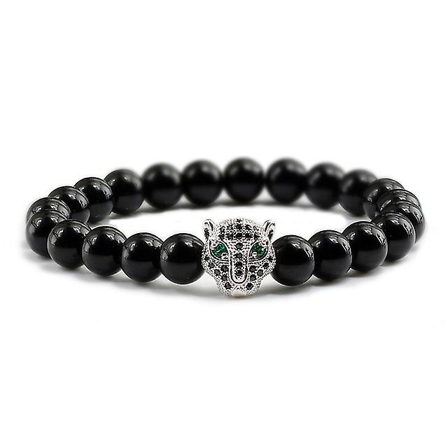 Bracciale Uomini Nero Lava Guarigione Equilibrio Perline Reiki Buddha Preghiera Pietra Naturale Yoga Braccialetto Per Donne Testa di Leopardo Offerta migliore
