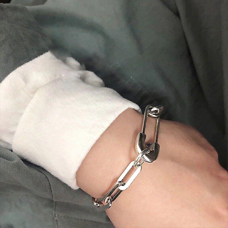 925 Sterling Silver Vintage Safety Pin Chain Bracelet Unique Elegant New Bangle Online Outlet