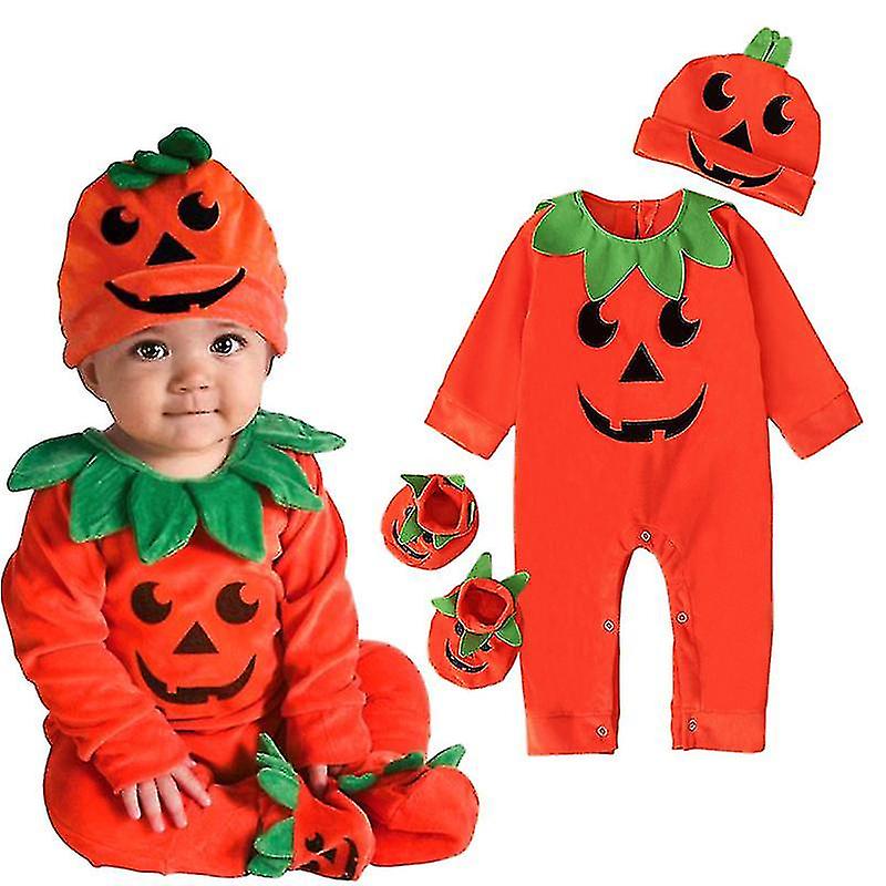Pettorina per bambini a maniche lunghe per bambini Halloween Pumpkin Crawl Suit Harness + Cappello Tre set A Sostegno trimestrale