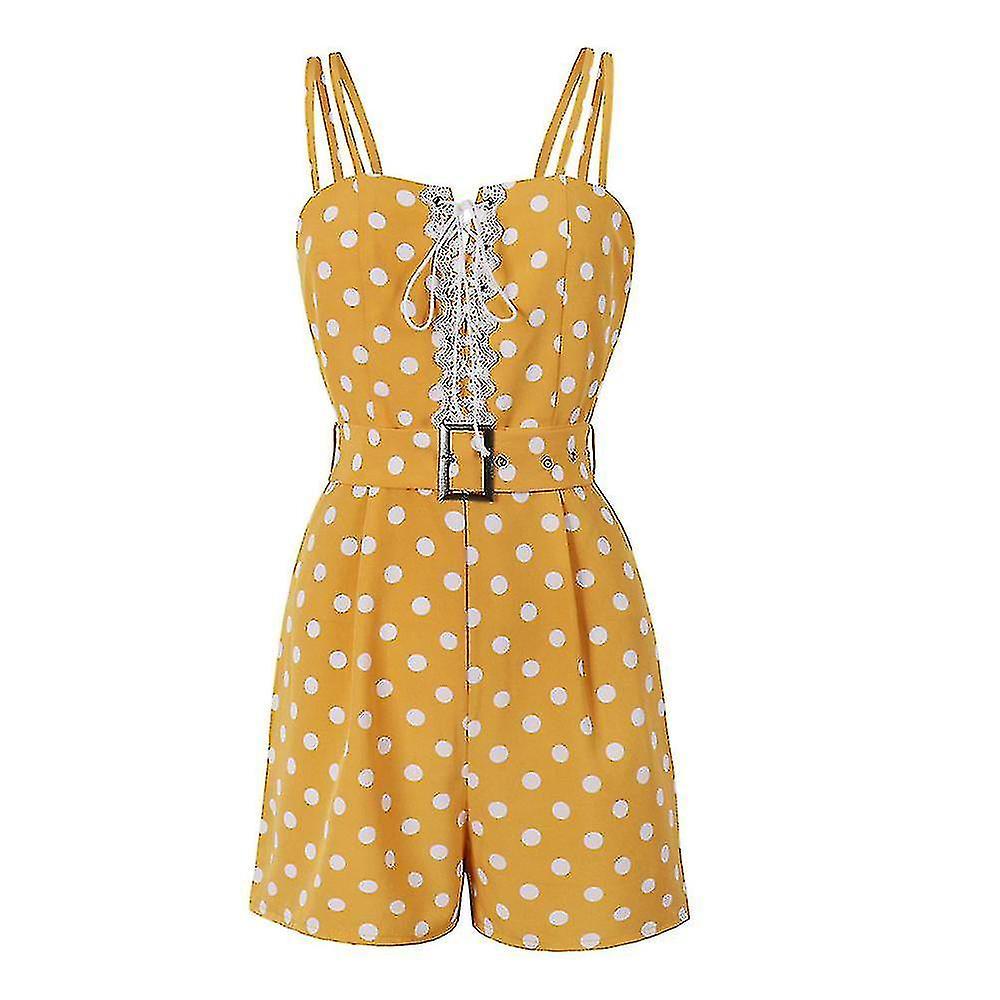 Women Polka Dot Spaghetti Strap Sleeveless Romper Playsuit Belted Jumpsuit Shorts-c Fino al 55% di sconto