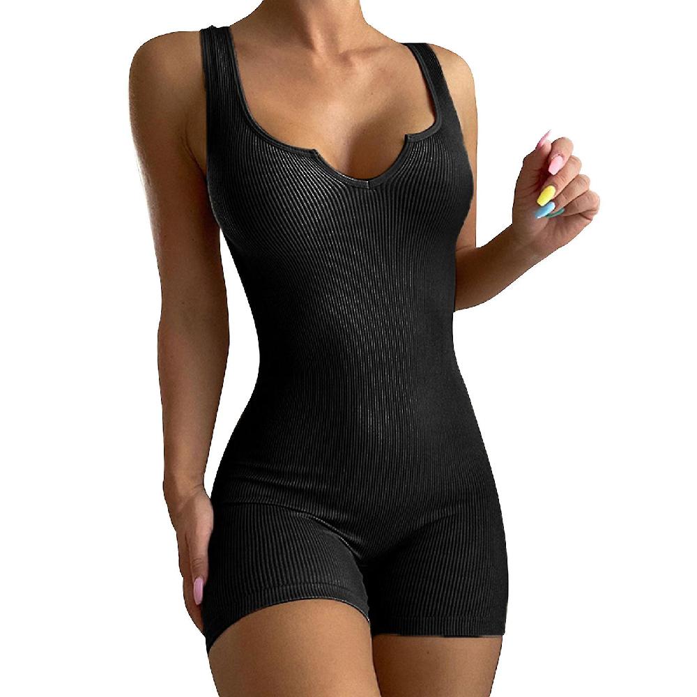 Best Seller Donna Estate a costine senza maniche Canotta Romper One Piece Bodycon Shorts Tuta Vendita