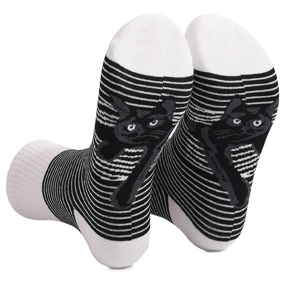 Donne Uomini Novità Nero Bianco Striped Crew Socks Divertente Carino Cartone animato per Gatto Stampato Fondo Casual Mid Tube Calze Regali per Animal Lover Prezzo di fabbrica