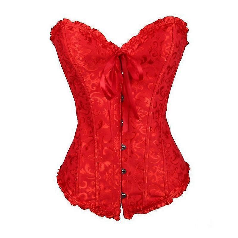 Jianghuo Women's Overbust Sweetheart Lace Up Plastic Bones Corset Bustier Top rosso Offerta esclusiva