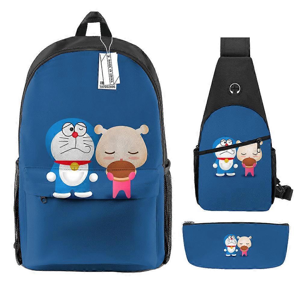 Cartoon Doraemon Zaino stampato per bambini Borsa a tracolla Astuccio per studenti della scuola primaria Zaino da scuola Set di tre pezzi 29 -HGDMV Super Saving Price