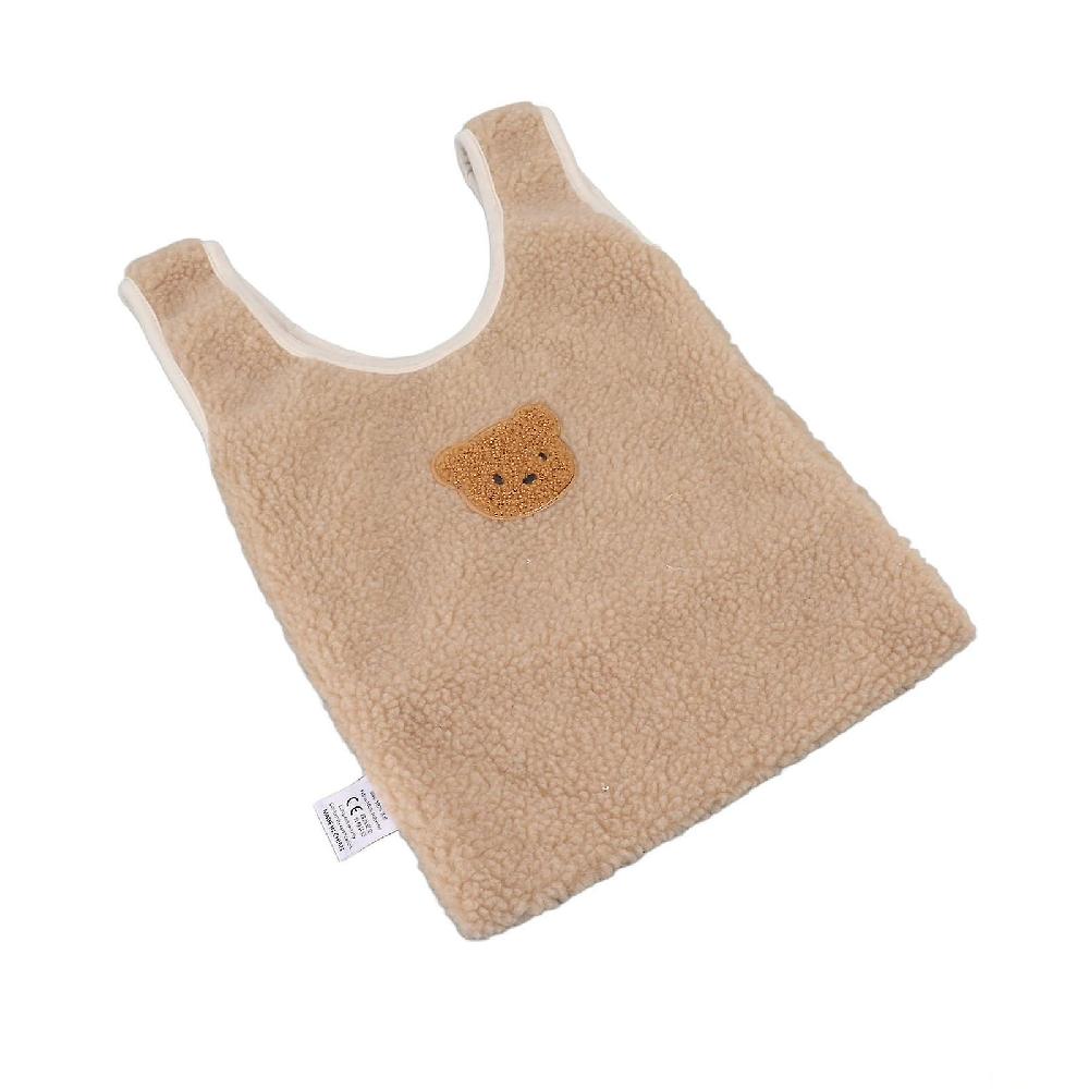Fleece Handbag Large Capacity Cartoon Bear Pattern Storage Shopping Bag for Women Khaki Economico