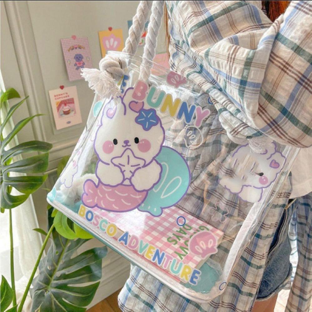 Waterproof Clear Handbag Large Capacity Cute Shoulder Bag for Women and Girls School Work Moda