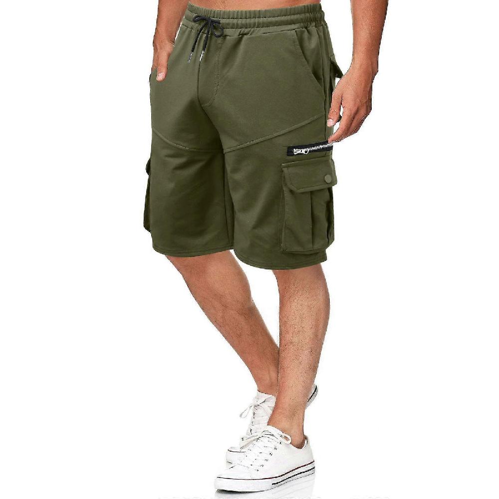 Men's Cargo Shorts Elastic Waist Relaxed Fit Cotton Casual Shorts Multi-Pockets-green Comprare a buon mercato