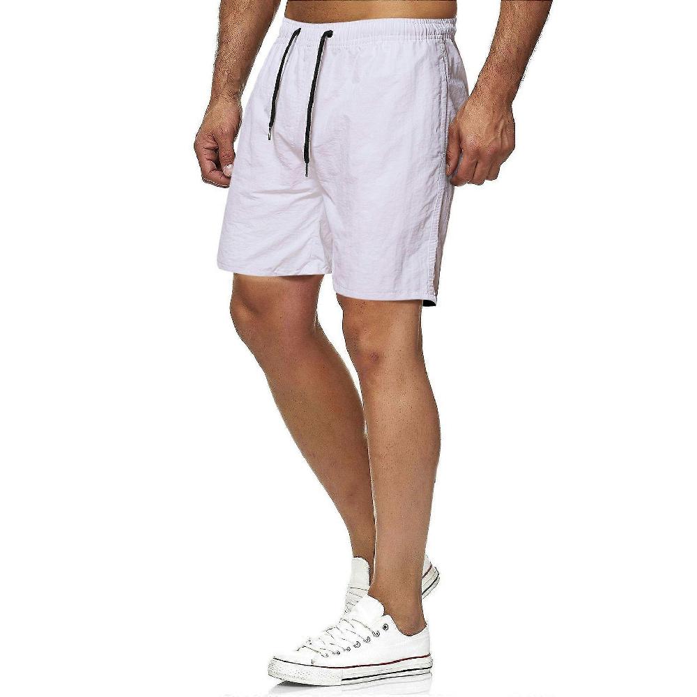 Men's Shorts Casual Elastic Waist Athletic Gym Summer Beach Shorts with Pockets-white