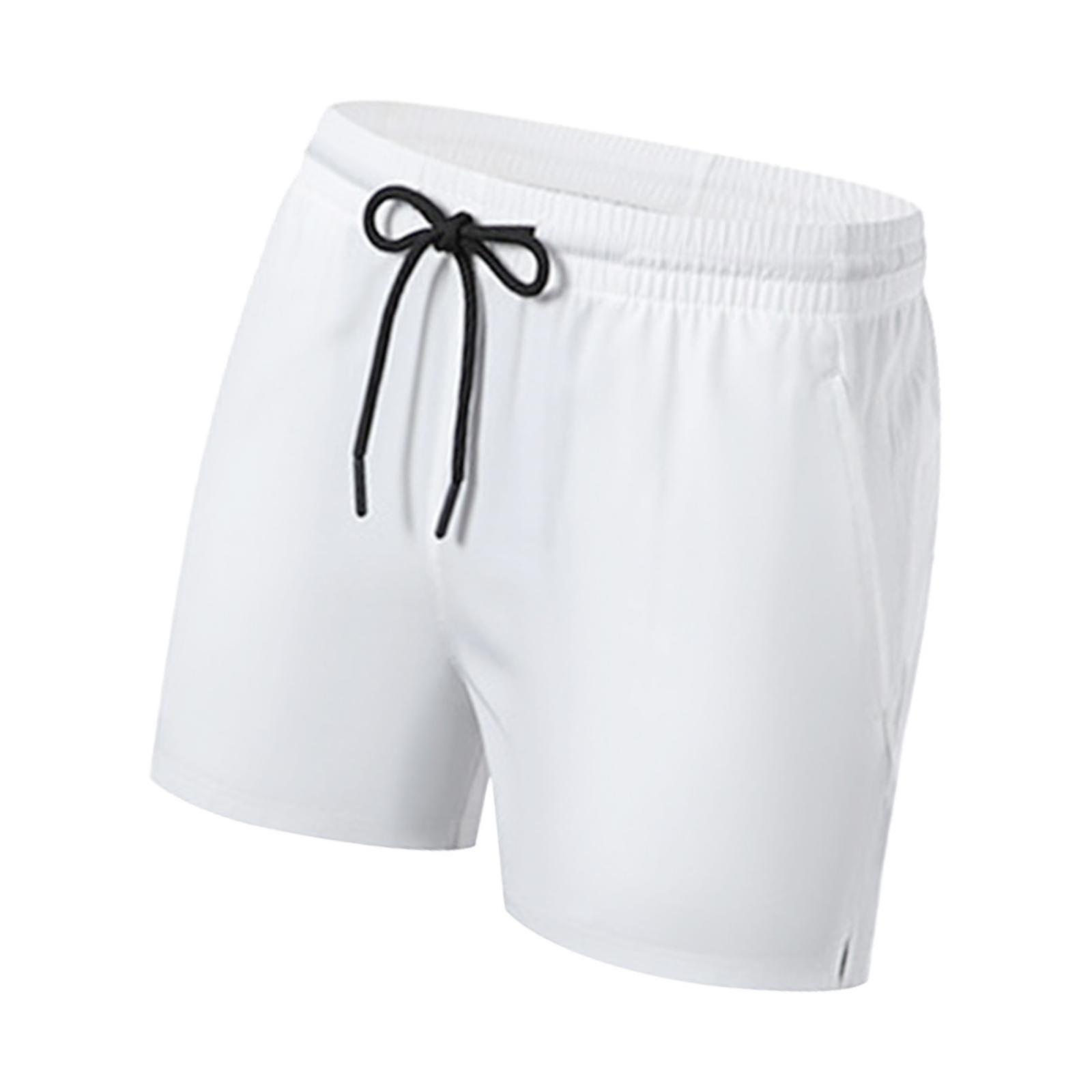 Men Sports Shorts Bodybuilding Loose Gym Running Mens Drawstring Shorts S White-Good Offerte giornaliere