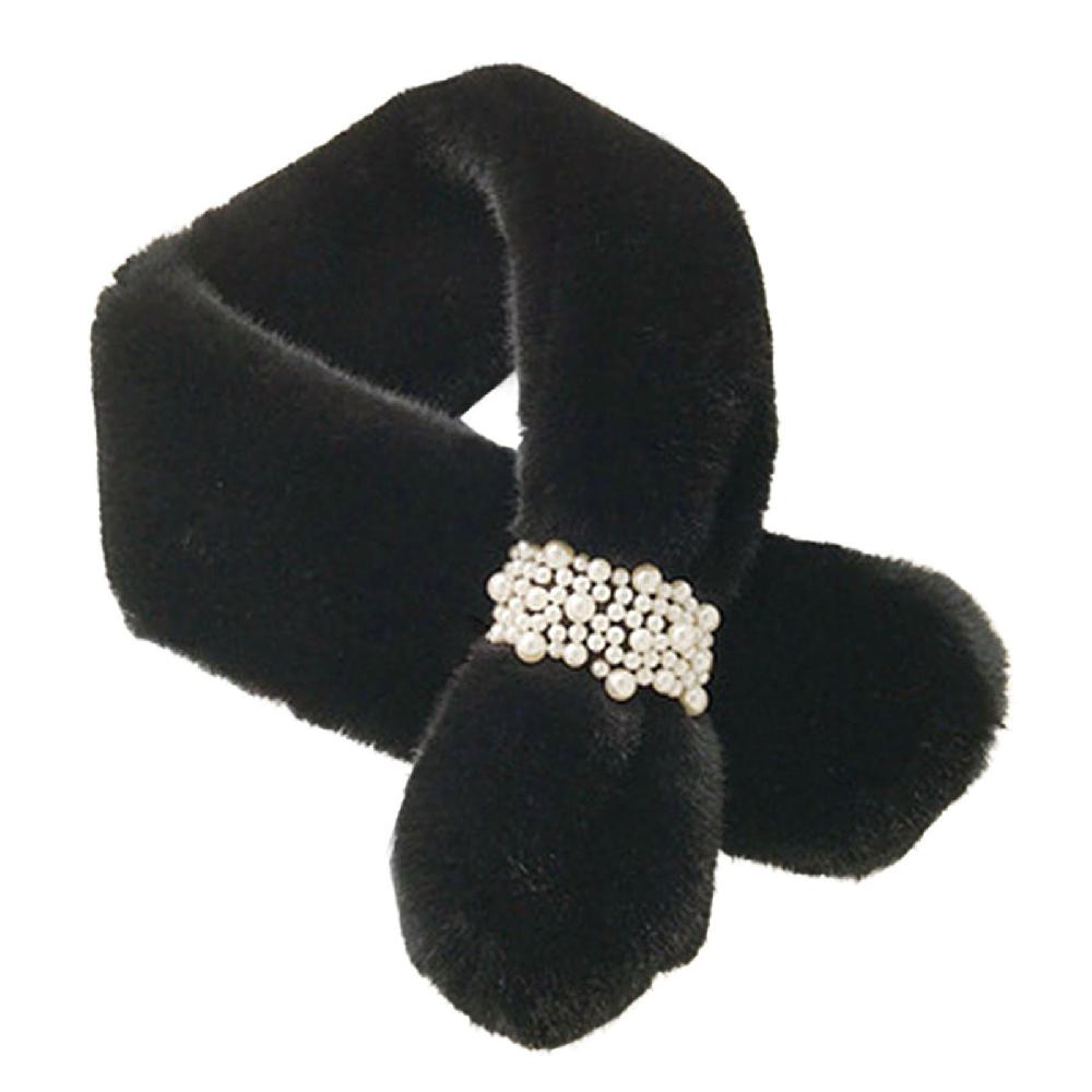 Cross Scarf Faux Pearl Buckle Thickened Cold Resistant Faux Rabbit Fur Women Collar Scarf for Hiking Fino al 50% di sconto