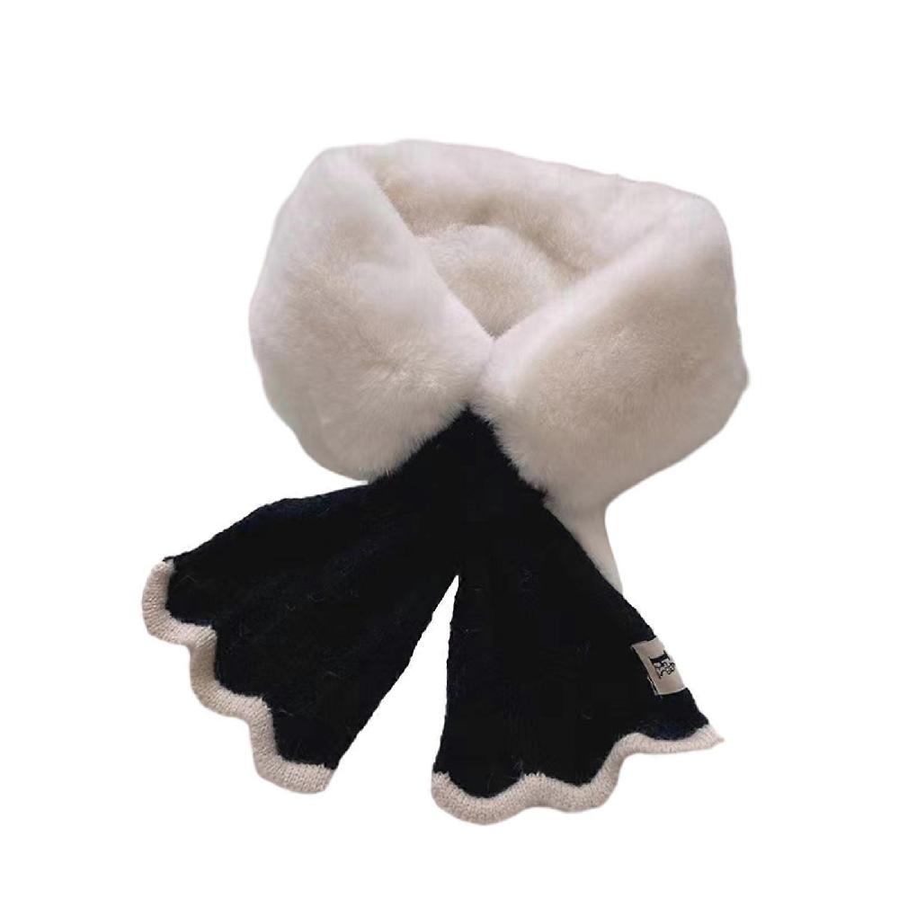 Women Cross Scarf Fall Winter Faux Rabbit Fur Knit Fish Tale Splicing Soft Thickened Warm Windproof Cold Weather Girls Neck Wrap Scarf Birthday Gift Discount Store per i nuovi prodotti