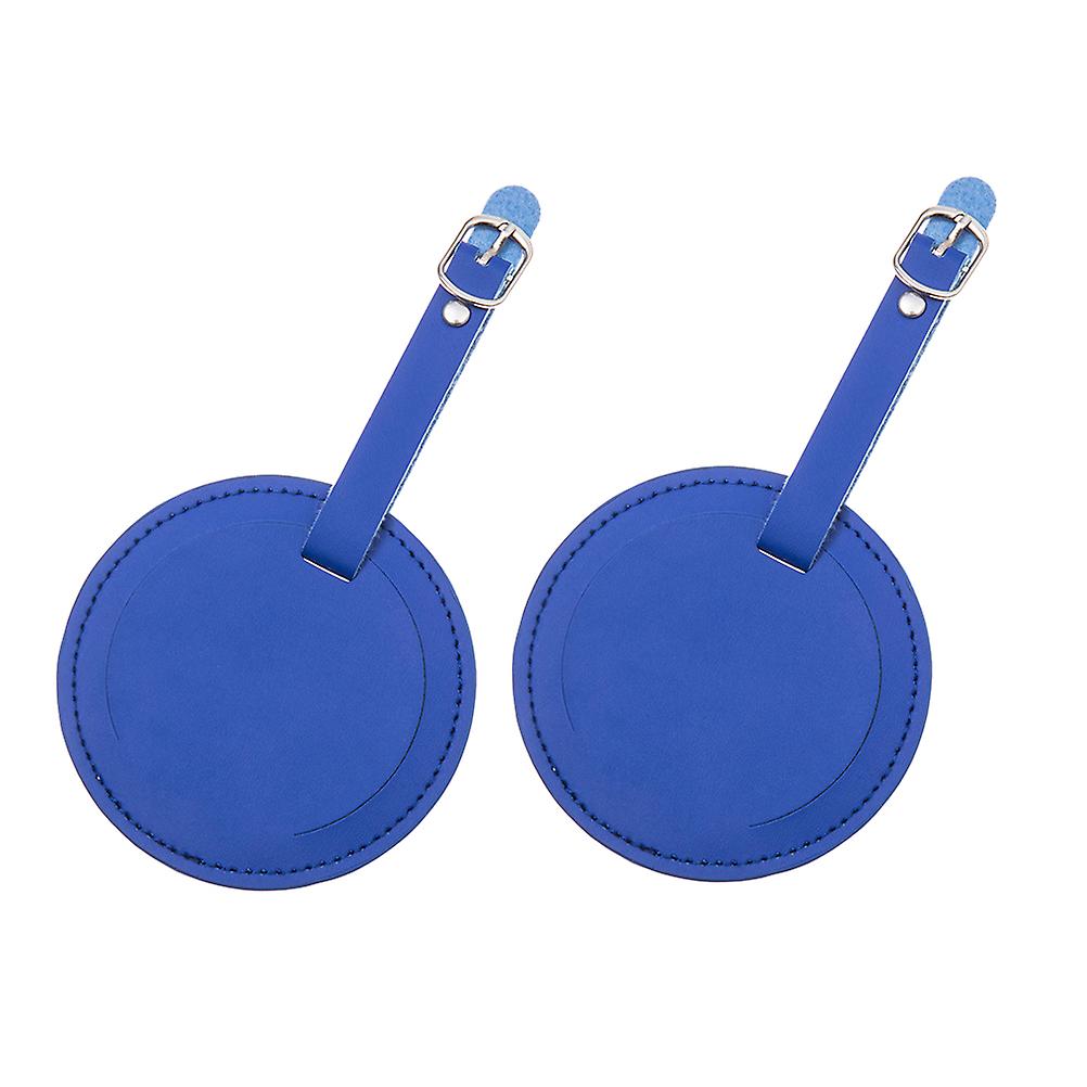 2 Pcs Round PU Leather Travel Luggage Bag Tag ID Labels Tag Case Name Holder wtih Buckle for Luggage Suitcase Backpacks (Blue) In Linea