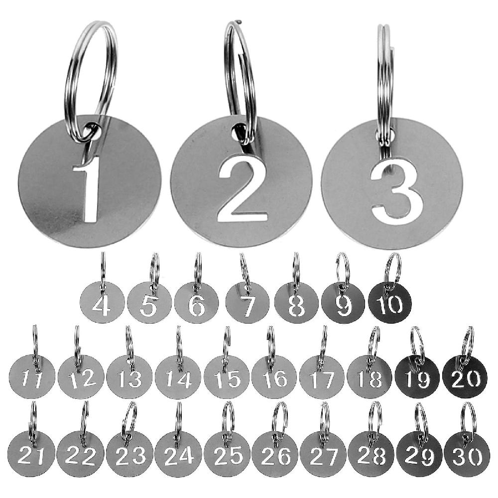 30Pcs Number ID Tags Key Chain Stainless Steel Numbered 1-30 Tags Round Shaped Numbered Tags Nuovo