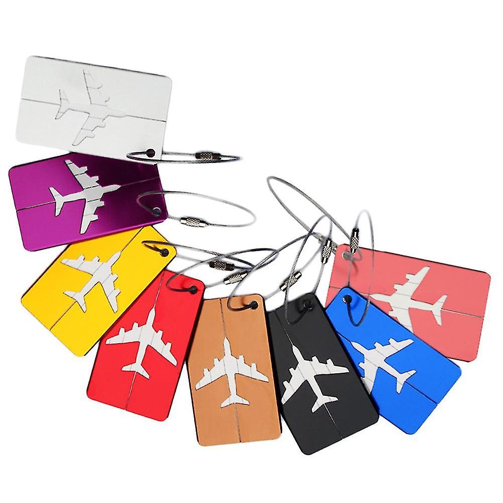 8pcs Aluminum Air Plane Pattern Luggage Tag Baggage Handbag Id Tag Name Holder With Key Ring Economico