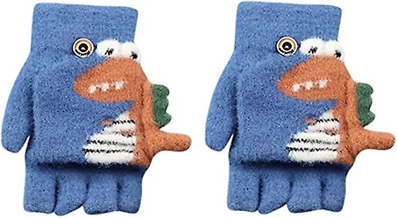 Boys Gloves Cartoon Dinosaur Print Knitted Warm Convertible Flip Mittens Top Fingerless Baby Winter Mittens Offerta temporanea