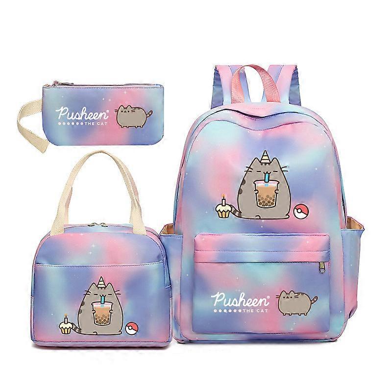 Pusheen Fat Cat Gradiente Arcobaleno Zaino Girly Ins Studenti Delle Scuole Primarie E Secondarie Zaino Scolastico In Tre Pezzi Cielo Stellato Blu Viola ~ 1 Promozione temporanea
