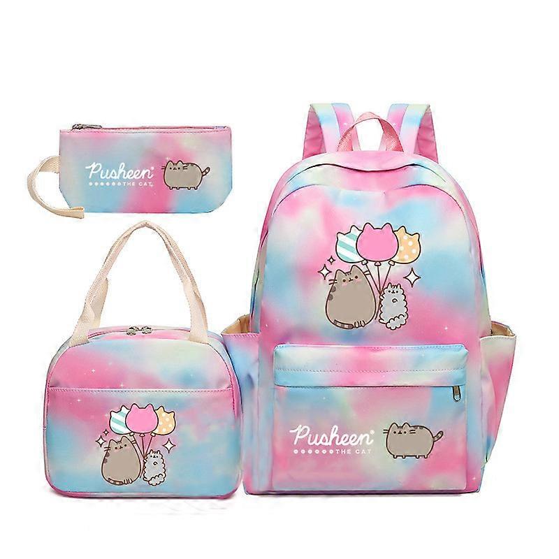 Pusheen Fat Cat Gradient Rainbow Backpack Girly Ins Studenti della scuola primaria e secondaria Zaino da scuola in tre pezzi Cielo stellato polvere ~ 5 Only for today
