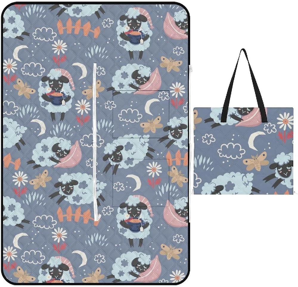EDGFEWWOI708Cute Sleepy Lambs Picnic Blanket Outdoor Camping Mat Foldable Portable Tote Bag 3-Layer Waterproof Backing for Outdoors Concerts Beach Pa Limitato a 3 giorni
