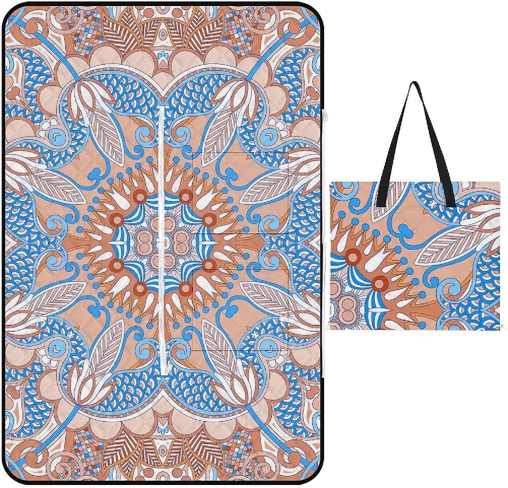 EDGFEWWOI700Traditional Paisley Graphics Picnic Blanket Outdoor Camping Mat Foldable Portable Tote Bag 3-Layer Waterproof Backing for Outdoors Concer Qualità