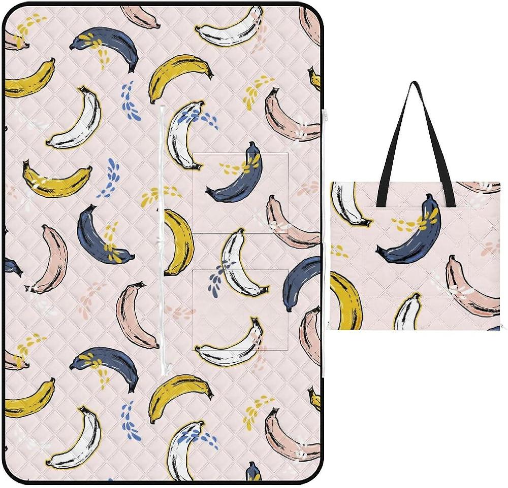 EDGFEWWOI530Colourful Summer Picnic Blanket Outdoor Camping Mat Foldable Portable Tote Bag 3-Layer Waterproof Backing for Outdoors Concerts Beach Par