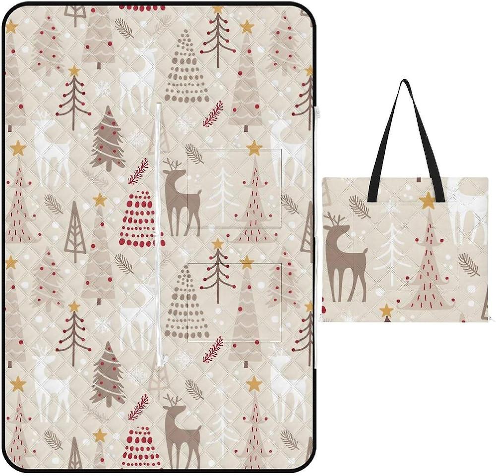 EDGFEWWOI215Watercolor-Christmas-Sweets-Cartoon Picnic Blanket Outdoor Camping Mat Foldable Portable Tote Bag 3-Layer Waterproof Backing for Outdoors Consegna Veloce