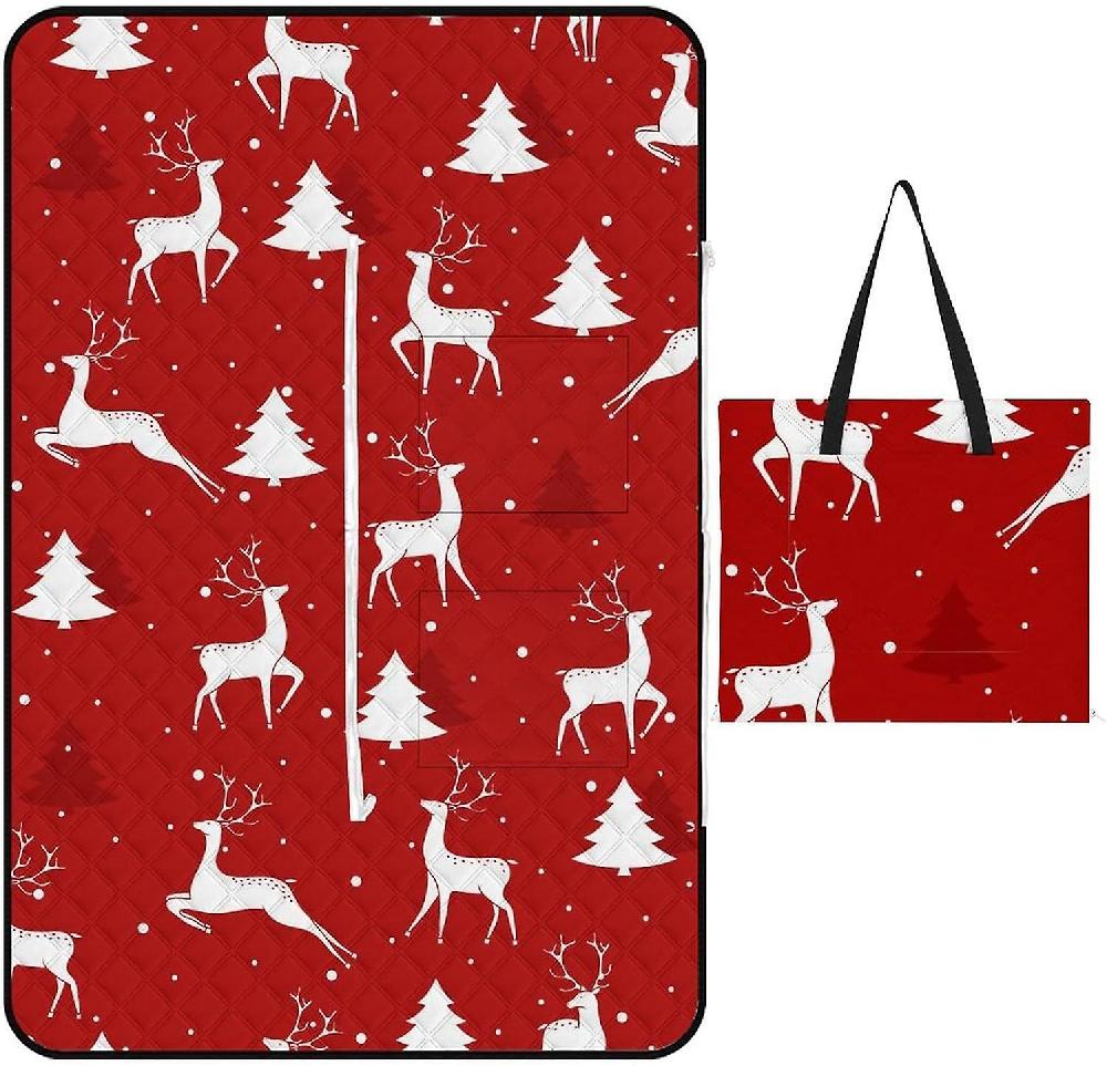 EDGFEWWOI154Christmas Cartoon Vintage Picnic Blanket Outdoor Camping Mat Foldable Portable Tote Bag 3-Layer Waterproof Backing for Outdoors Concerts Sottocosto