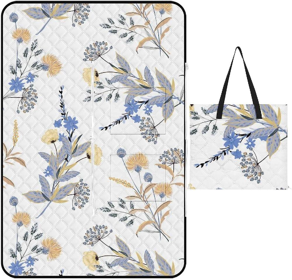 EDGFEWWOI105Floral Pattern Picnic Blanket Outdoor Camping Mat Foldable Portable Tote Bag 3-Layer Waterproof Backing for Outdoors Concerts Beach Park Convenienza