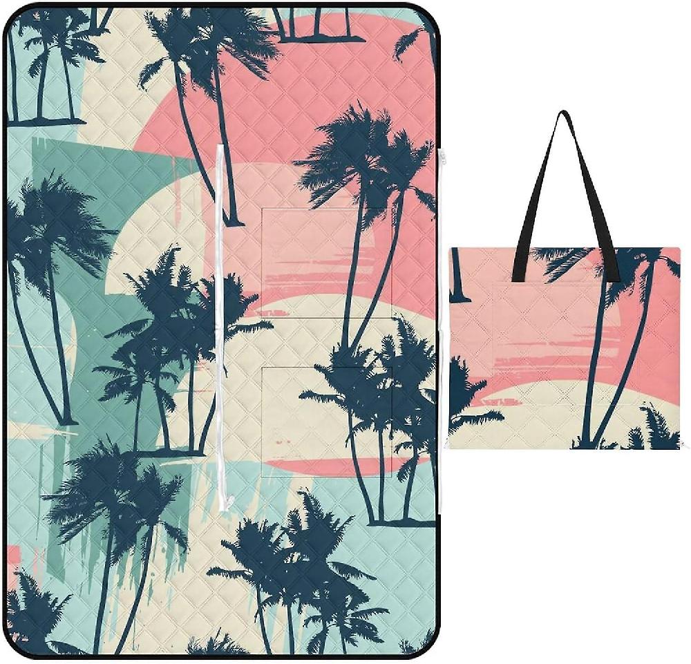 EDGFEWWOI570Exotic Tropical Palms Artistic Picnic Blanket Outdoor Camping Mat Foldable Portable Tote Bag 3-Layer Waterproof Backing for Outdoors Conc Novità