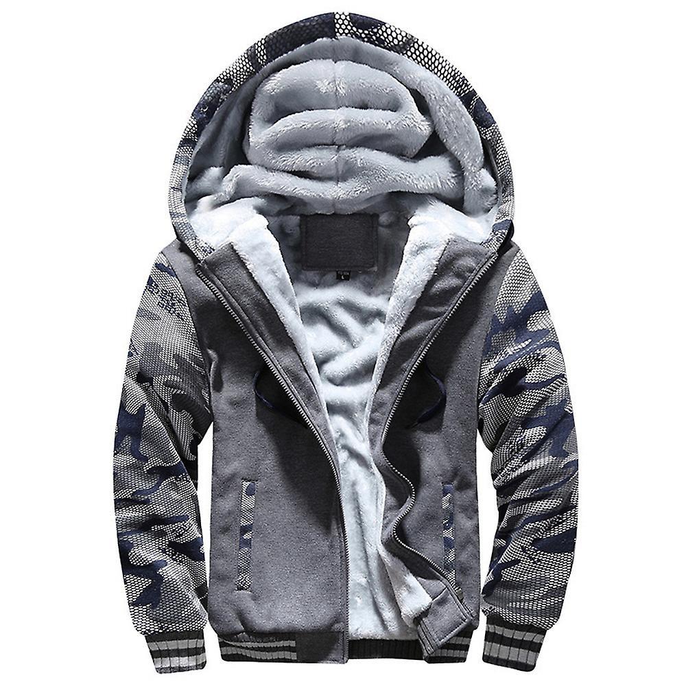 Uomo Zip Up Giacca con cappuccio Top Manica lunga inverno caldo pile foderato cappotto Outwear Latest fashion