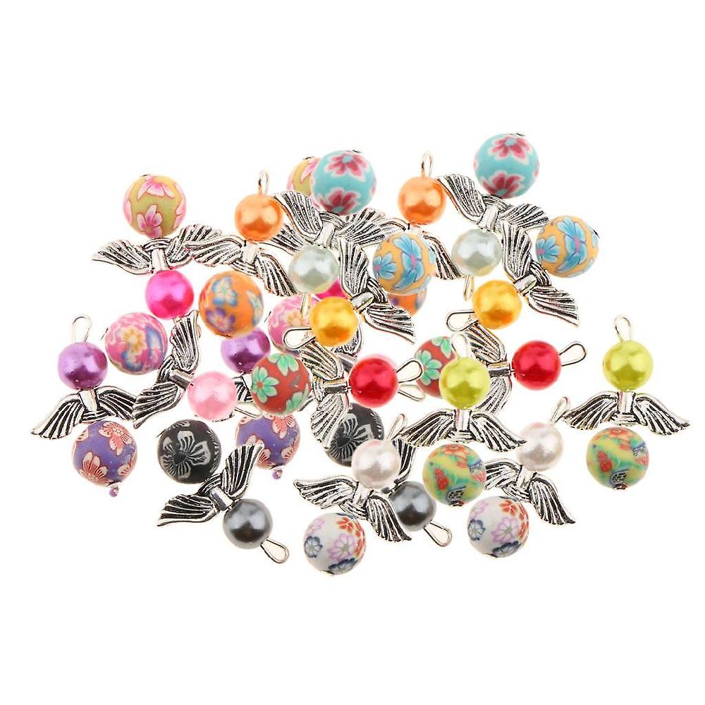 20pcs Tibetan Silver Angel Wing Pearl Polymer Clay Beads DIY Dangle Pendenti Sostegno trimestrale