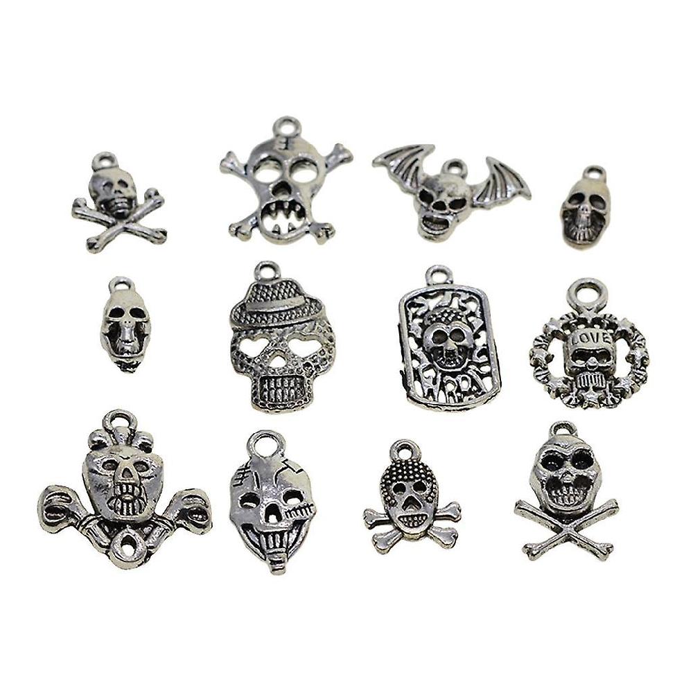 12 Assorted Tibetan Silver Hot Punk Halloween Skull Skeleton Diy Charms Officina