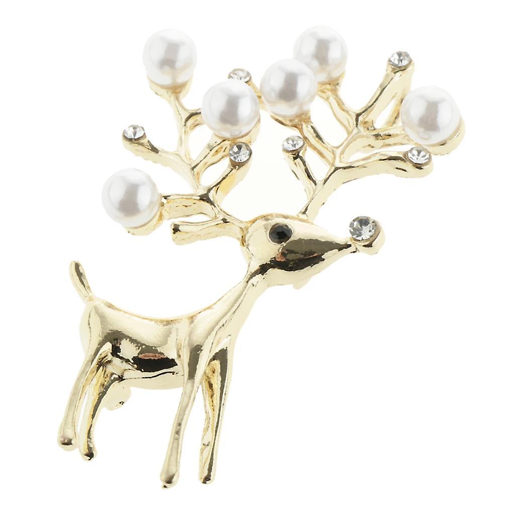 Charm Artificial Pearls Crystal Rhinestone Brooch Pin Jewelry Gift Deer Italia