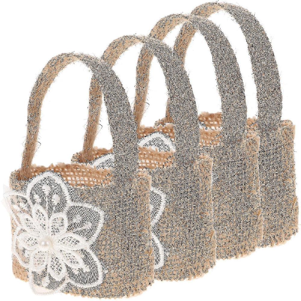 4pcs Beautiful Exquisite Linen Bag Flower Basket Flower Decorated Basket For Party Wedding Candy(gft-130-br1 Convenienza