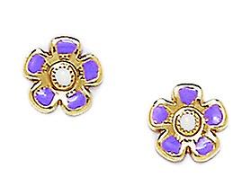 14k Yellow Gold Enamel Screw Back Purple Flower Earrings Measures 8x8mm - Earring for Women Comprane uno, ottenene uno gratis