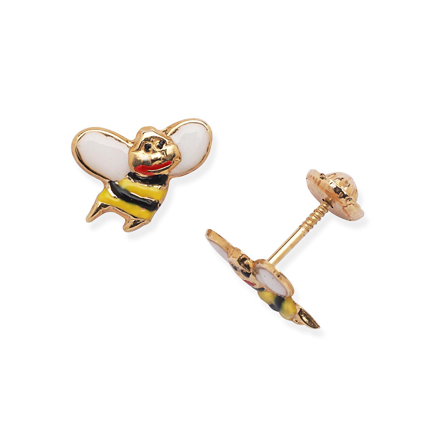 14k Yellow Gold Enamel Screw Back Bees Earrings Measures 10x10mm - Earring for Women Offerte giornaliere