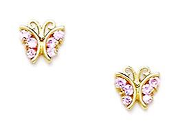 14k Yellow Gold Pink CZ Cubic Zirconia Simulated Diamond Butterfly Angel Wings Screw Back Earrings Measures 6x6mm - Earr Sconti VIP
