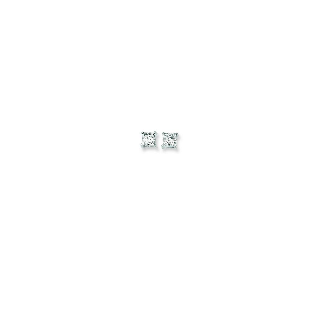 14k White Gold Shiny 5.0mm Square Faceted White CZ Cubic Zirconia Simulated Diamond Stud Earrings - Stud Earring for Wom
