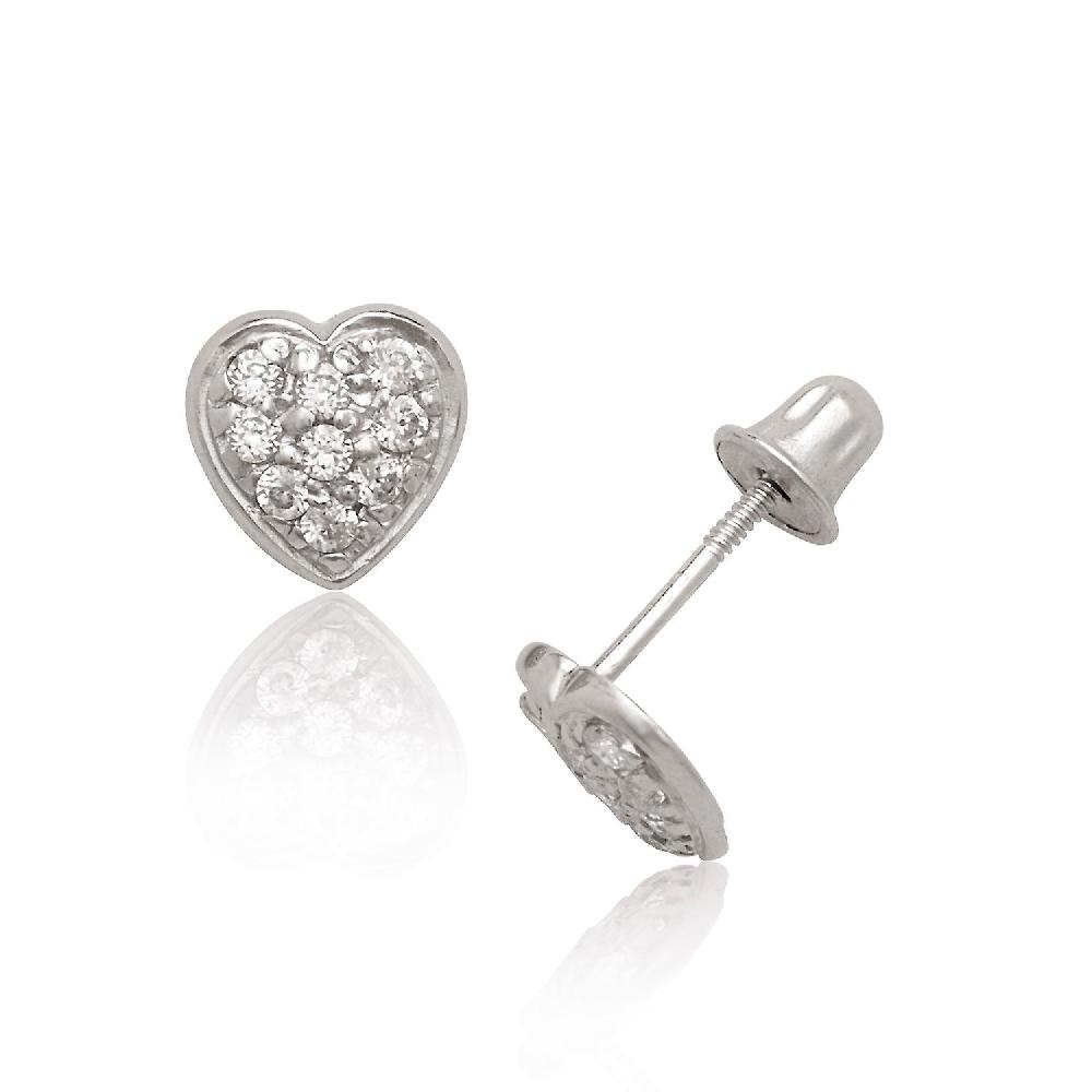 14k White Gold CZ Cubic Zirconia Simulated Diamond Medium Love Heart Screw Back Earrings Measures 6x6mm - Earring for Wo Rilascio limitato
