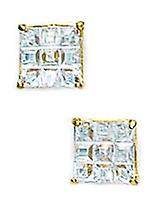 14k Yellow Gold 5x5mm 9 Segment Square CZ Cubic Zirconia Simulated Diamond Basket Set Earrings - Earring for Women Promozione temporanea