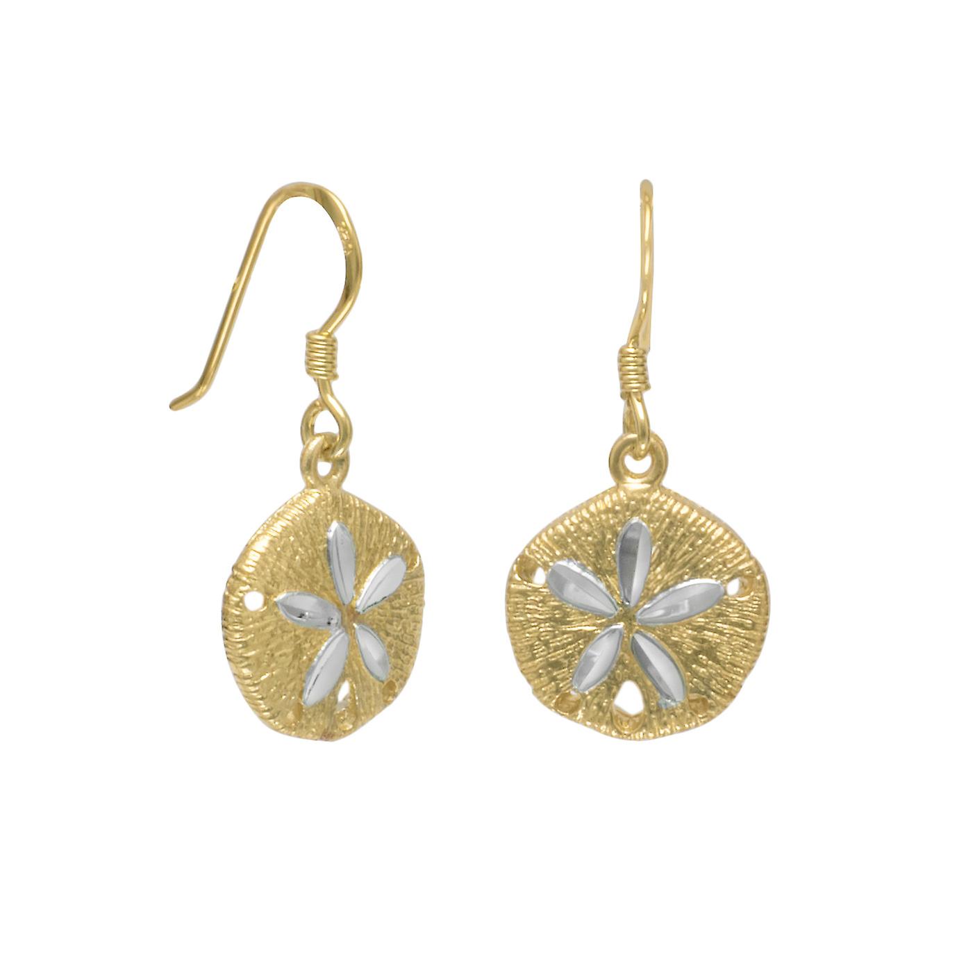 14 Karat Gld Plated Sand Dollar With Sparkle Cut Accents French Wire Earrings Sand Dollars Are 13mm - Earring for Women Fino al 55% di sconto