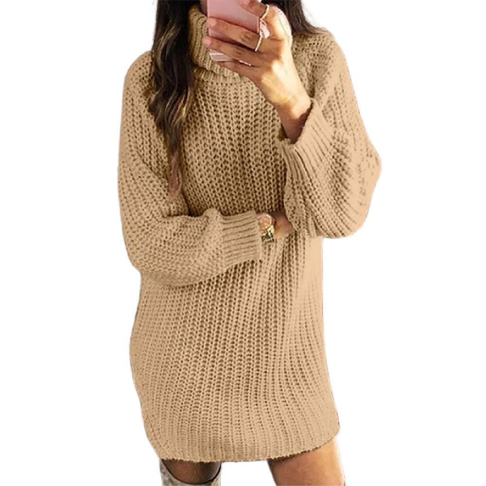 Turtleneck Sweaters for Women Long Sleeve Knit Pullover Sweater Long-Sleeved Knitted Dress Solid Color Casual Long Top Sconti questo mese