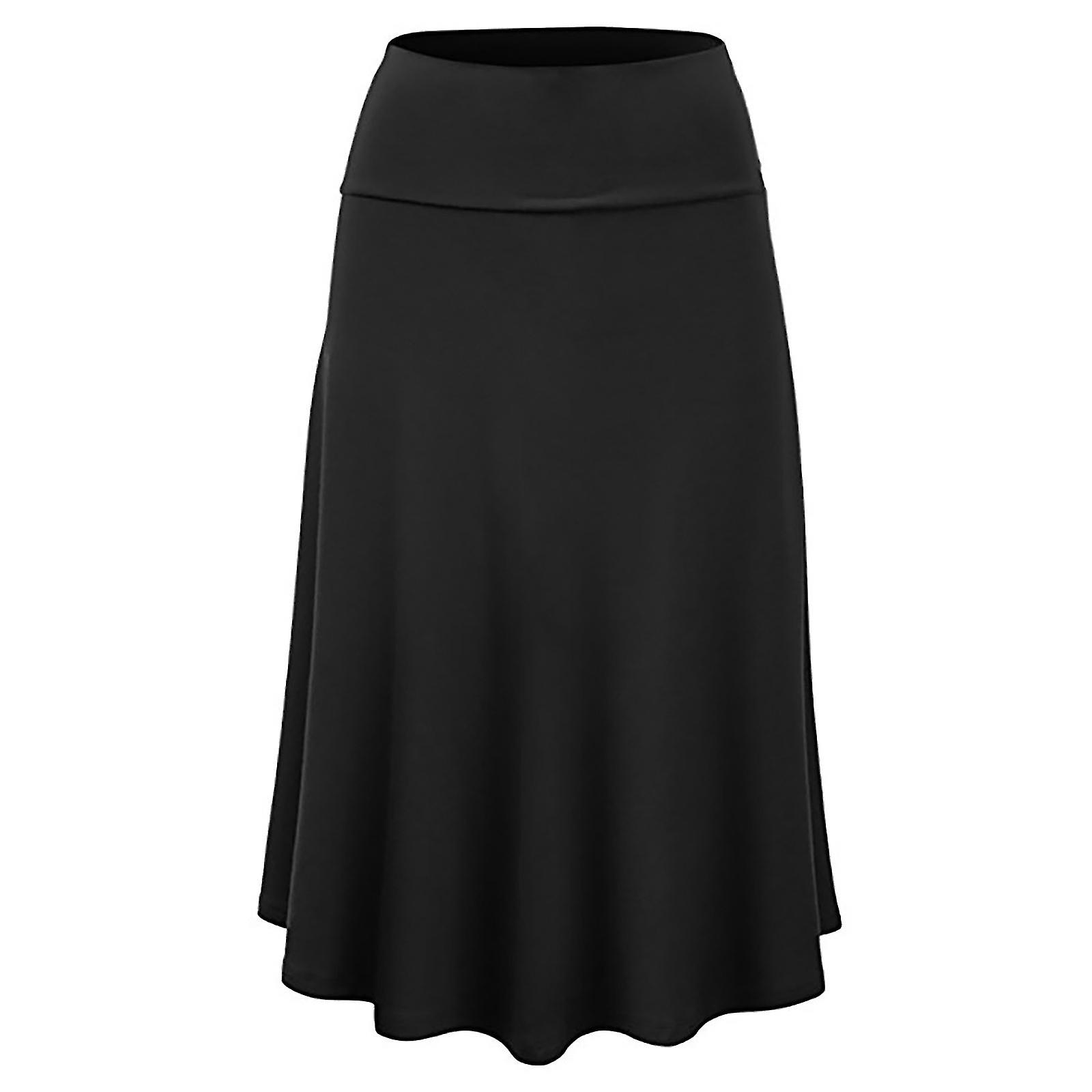 Solid Ombre Lightweight Flare Midi Pull On Closure Skirt S-xxxl Plus Size da donna|nero Promozione Limitata