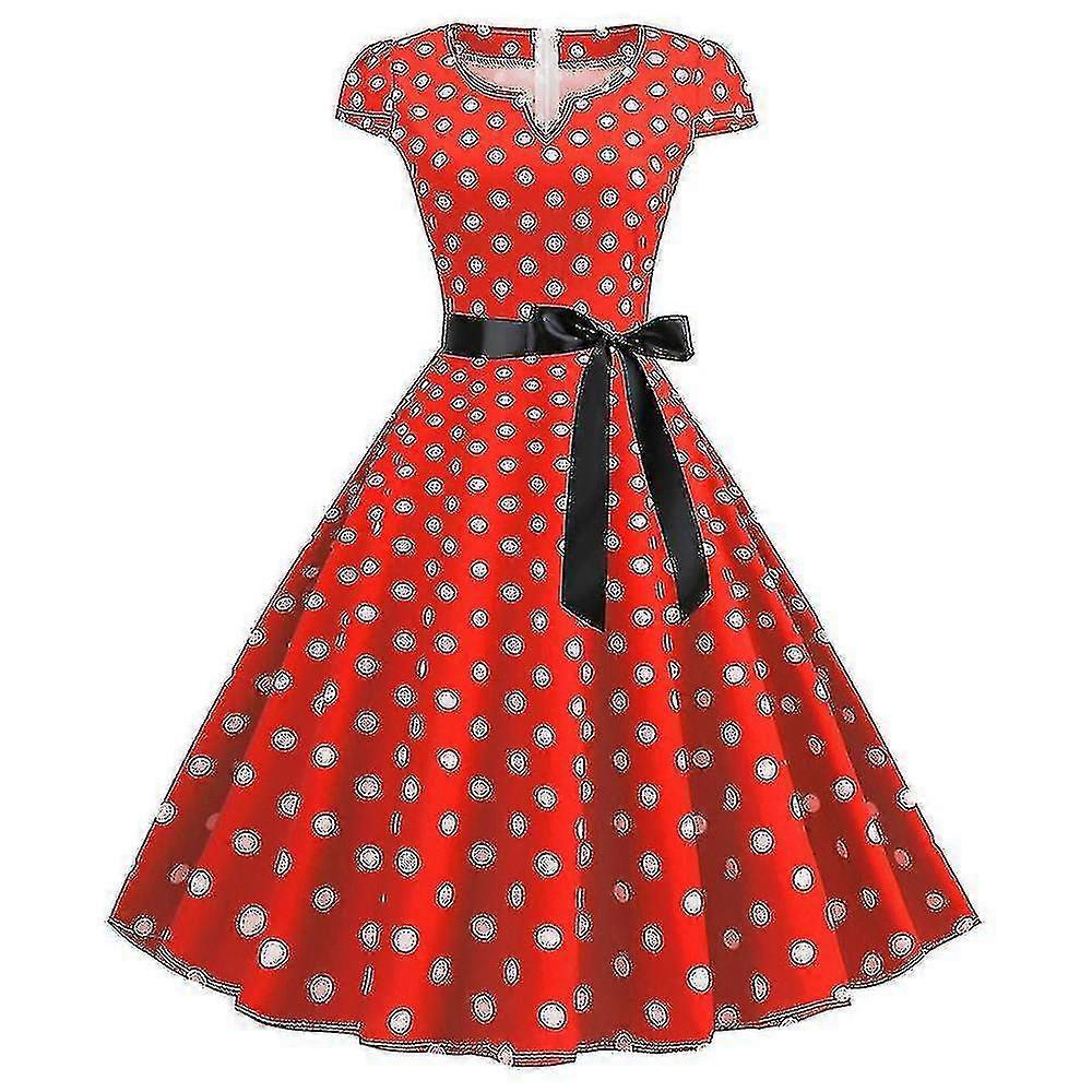 Women Polka Dot Retro 50s 60s Rockabilly Evening Party Swing Midi Dress Convenienza