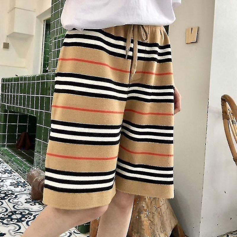 Wakamono Summer Knitted Drawstring Straight-leg Pants Loose Striped Five-point Pants Korean Casual Shorts Trendyol Shorts Luxury Fino al 50% di sconto
