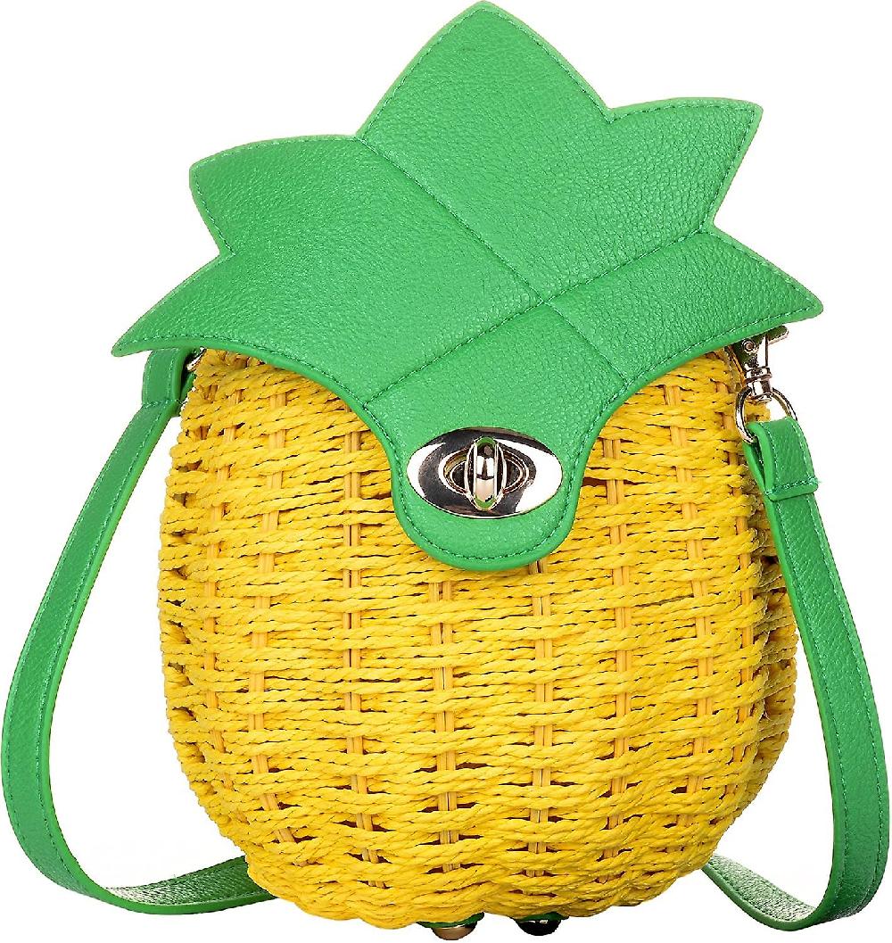 Fruit Straw Shoulder Bag Handwoven Crossbody Bag Summer Beach Sea Handbag Purse Strawberry Pineapple Watermelon Presa
