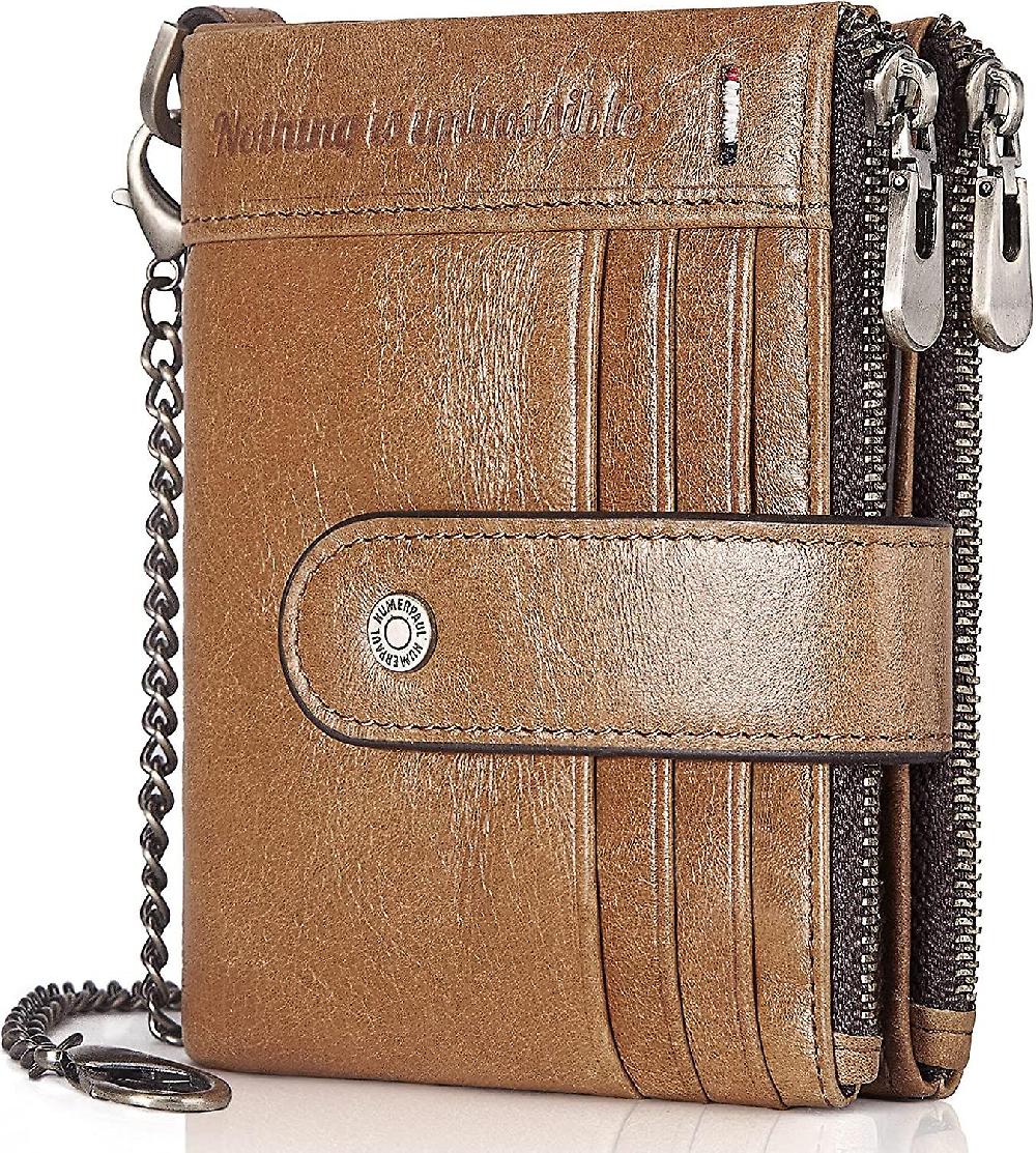Chain Wallets Wallets For Men Genuine Leather Wallet Zipper Bifold Wallet For Work Travel Outdoors With Id Window And Coin Purse Online