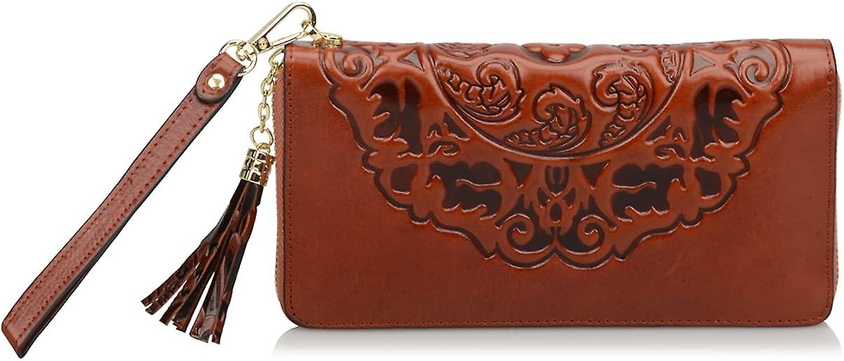 Donna Flora Vera Pelle Designer Wristlet Wallet Money Organizer (medio 7.87''(w) X 1.18'' (d) X 3.94'' (h) Marrone) Marrone Medio 7.87''(w) X 1 Saldi