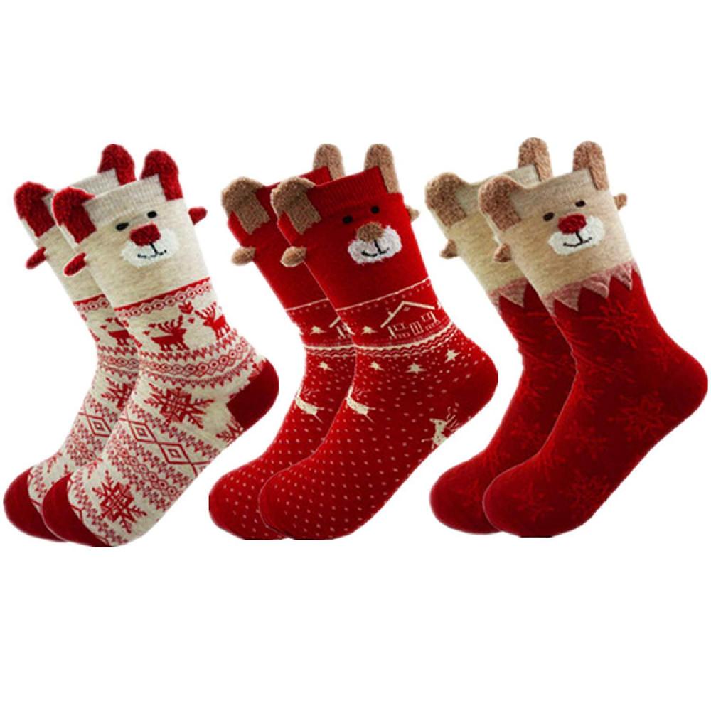 3 Pairs Christmas Socks Ladies Winter Warm Girls Christmas Socks Reindeer Snowflake Socks Xmas Gift For Women Ritorno libero